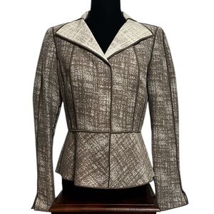 Lafayette 148 New York Amanda Peplum Tweed Look Tan Jacket Blazer Women's 6